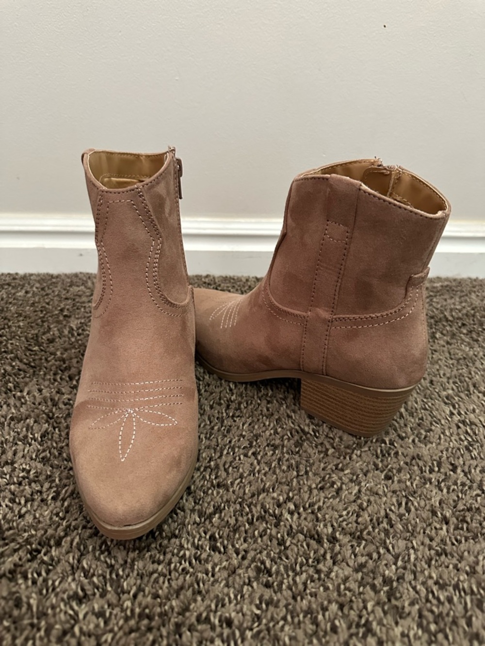 Dusty Rose Suede Ankle Booties - 6